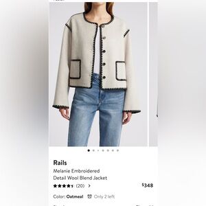 Rails Melanie embroidered detail wool blend jacket, new with tags